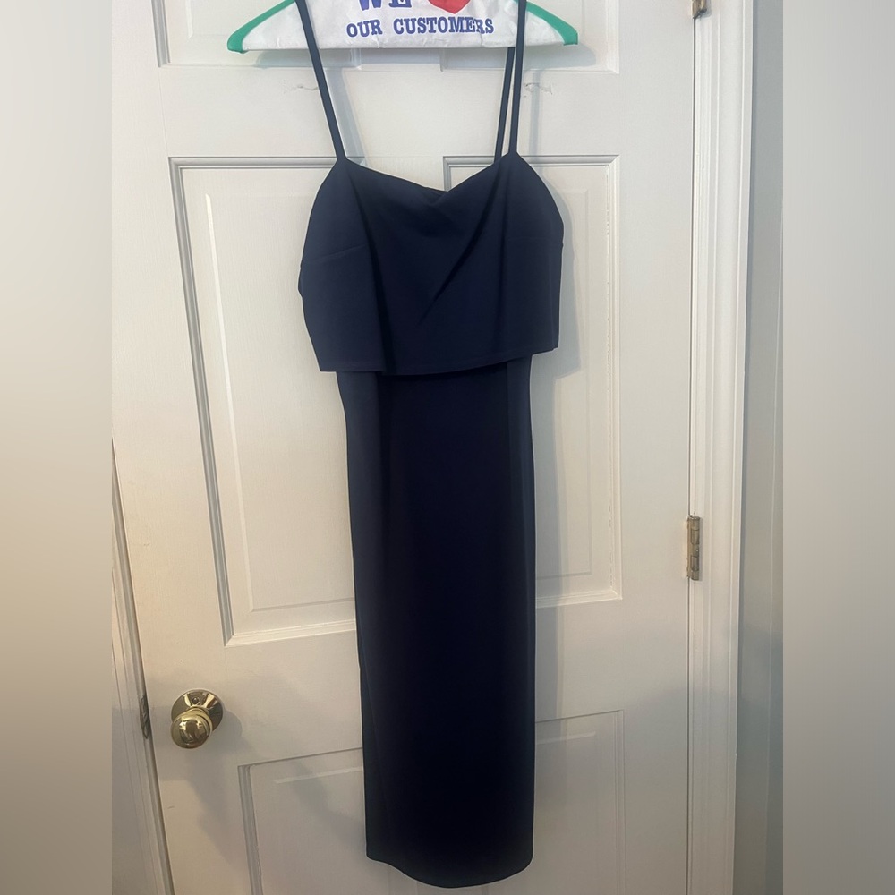 Navy blue fitted midi dress